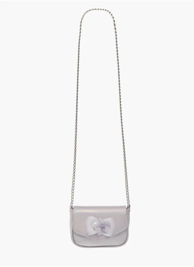 Little Missy Girls Floral Accent Crossbody Bag with Chain Strap and Button Closure