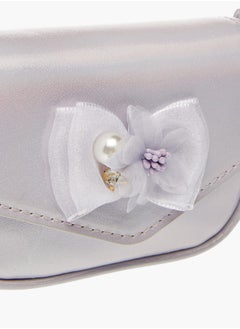 Little Missy Girls Floral Accent Crossbody Bag with Chain Strap and Button Closure  - Image 4
