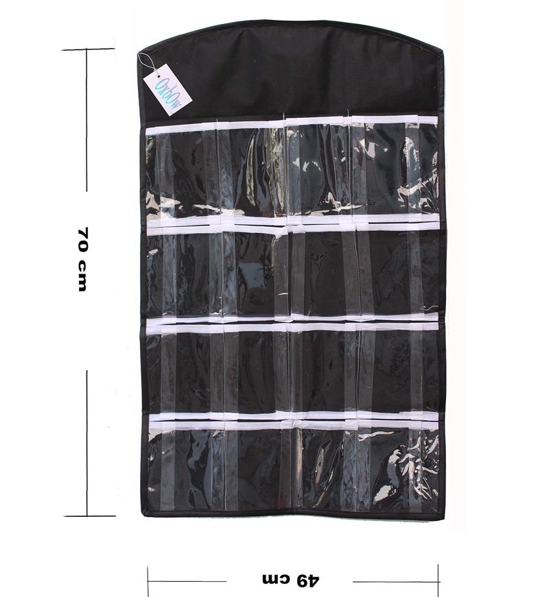 OxbOw 16 Pocket Hanging Innerwear Organiser For Wardrobe Socks Organizer For Wardrobe Wardrobe Organizer For Storage Wardrobe Organiser For Bra Undergarments Organizer75X45 CM Black - Image 2
