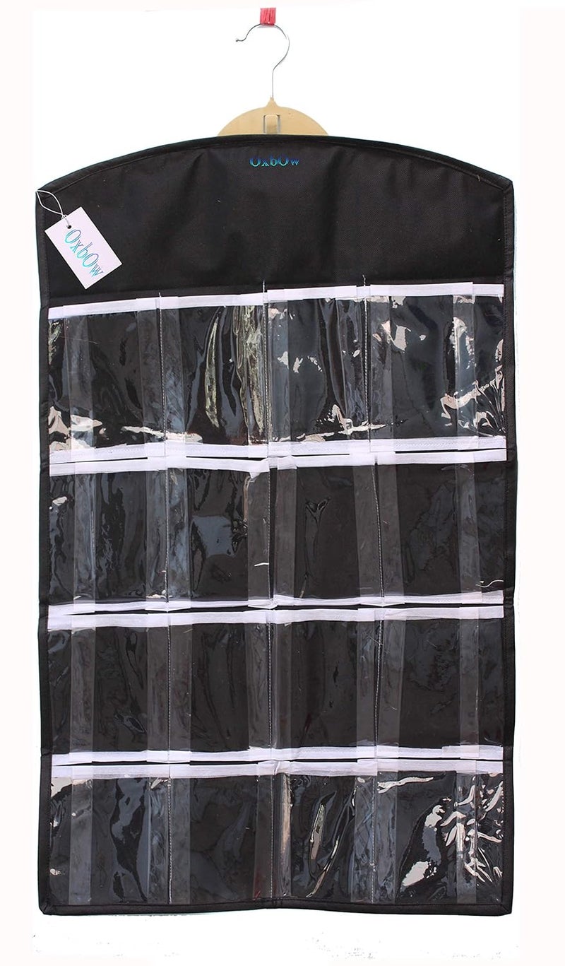 OxbOw 16 Pocket Hanging Innerwear Organiser For Wardrobe Socks Organizer For Wardrobe Wardrobe Organizer For Storage Wardrobe Organiser For Bra Undergarments Organizer75X45 CM Black - Image 1