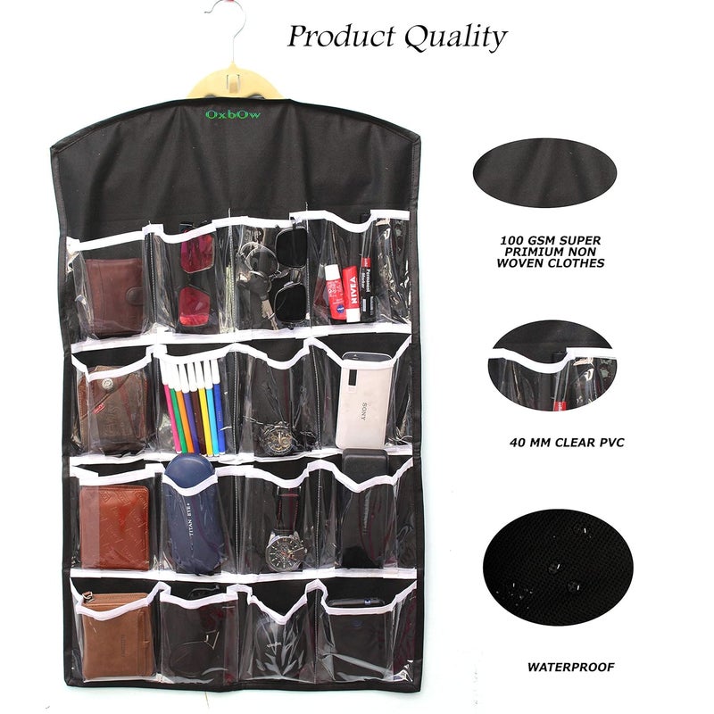 OxbOw 16 Pocket Hanging Innerwear Organiser For Wardrobe Socks Organizer For Wardrobe Wardrobe Organizer For Storage Wardrobe Organiser For Bra Undergarments Organizer75X45 CM Black - Image 5