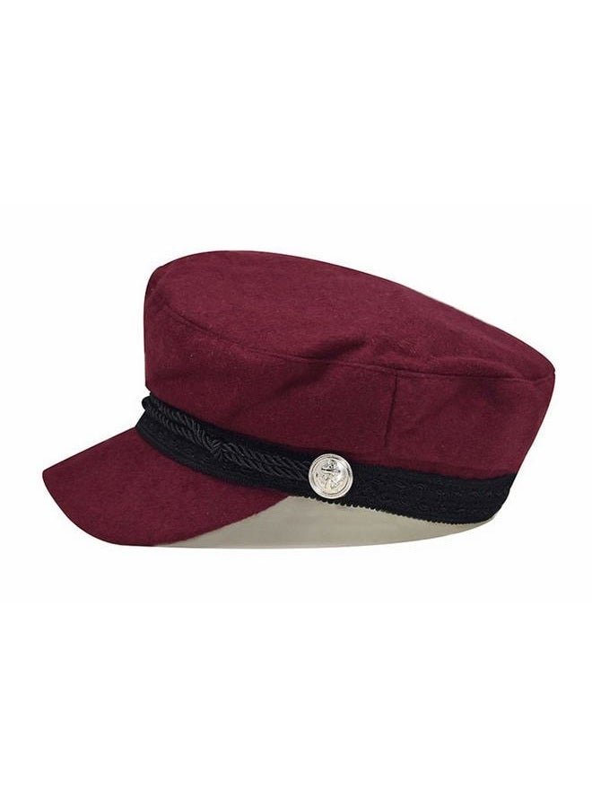 Brcus Women Yacht Captain Sailor Hat Newsboy Cabbie Baker Boy Peaked Beret Cap, Wine Red W/Lace, 7-7 1/8 - Image 2