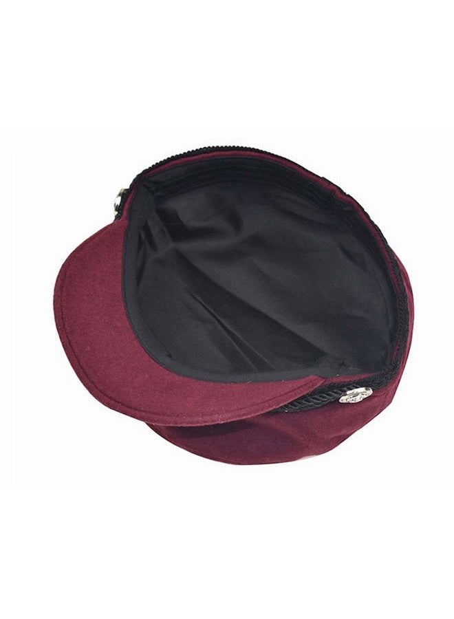 Brcus Women Yacht Captain Sailor Hat Newsboy Cabbie Baker Boy Peaked Beret Cap, Wine Red W/Lace, 7-7 1/8 - Image 5