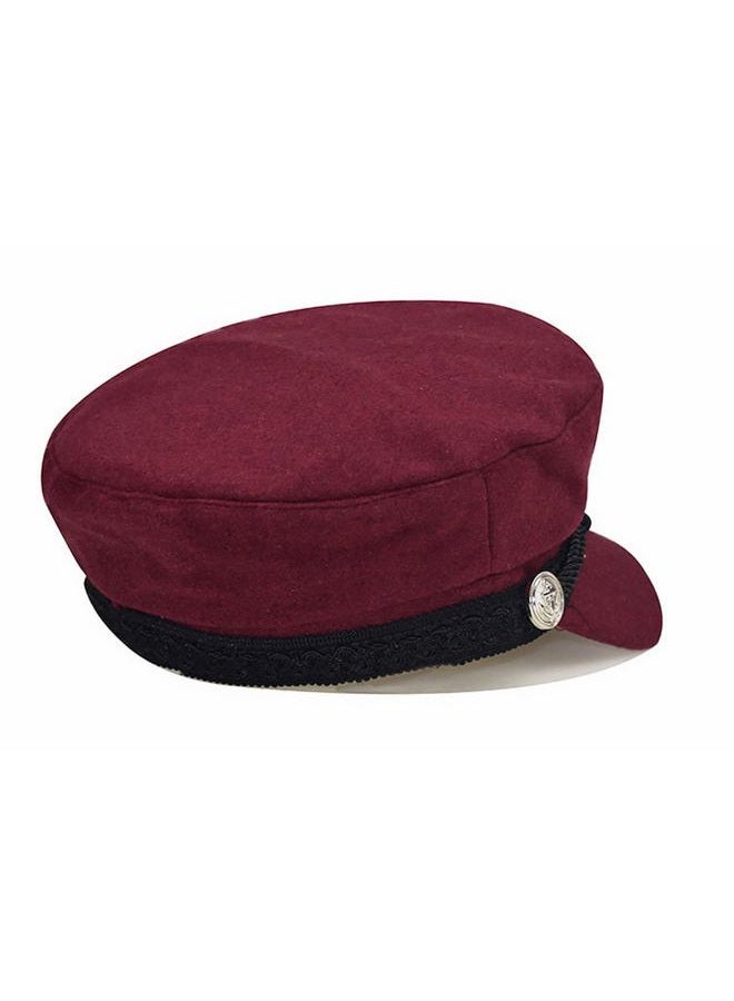 Brcus Women Yacht Captain Sailor Hat Newsboy Cabbie Baker Boy Peaked Beret Cap, Wine Red W/Lace, 7-7 1/8 - Image 4