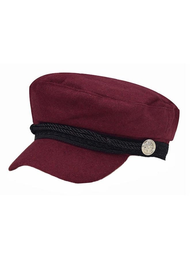 Brcus Women Yacht Captain Sailor Hat Newsboy Cabbie Baker Boy Peaked Beret Cap, Wine Red W/Lace, 7-7 1/8 - Image 1