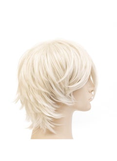 OneDor 12 Inch Short Straight Men Hair Wig Colored Cosplay Wig Heat Friendly Party Costume Unisex Wig (Silver White)  - Image 4
