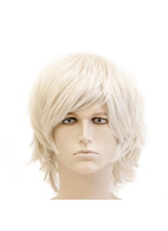 OneDor 12 Inch Short Straight Men Hair Wig Colored Cosplay Wig Heat Friendly Party Costume Unisex Wig (Silver White)  - Image 3