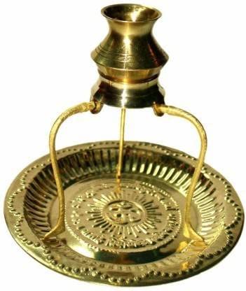 Navyaksh Brass Pooja Plate Thali with Shivling Stand and Abhishek Lota Kalash Brass Brass Kalash (Gold) Brass Kalash. Decorative Showpiece - 10 cm (Brass, Gold) - Image 1