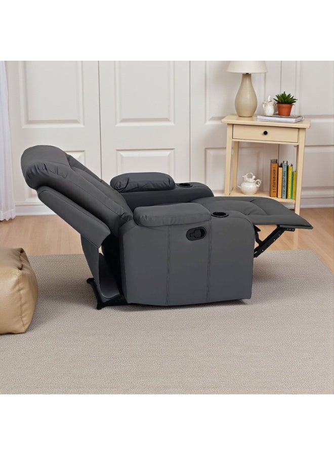 مفروشات صابر واخوانه (ذ.م.م) SBF Single Seater PU Leather Manual Recliner with Cup Holders - Modern Design, Ultimate Comfort, One-Seat Relaxing Chair, Ideal Living Room Furniture For Home Relaxation Experience, Grey - Image 4