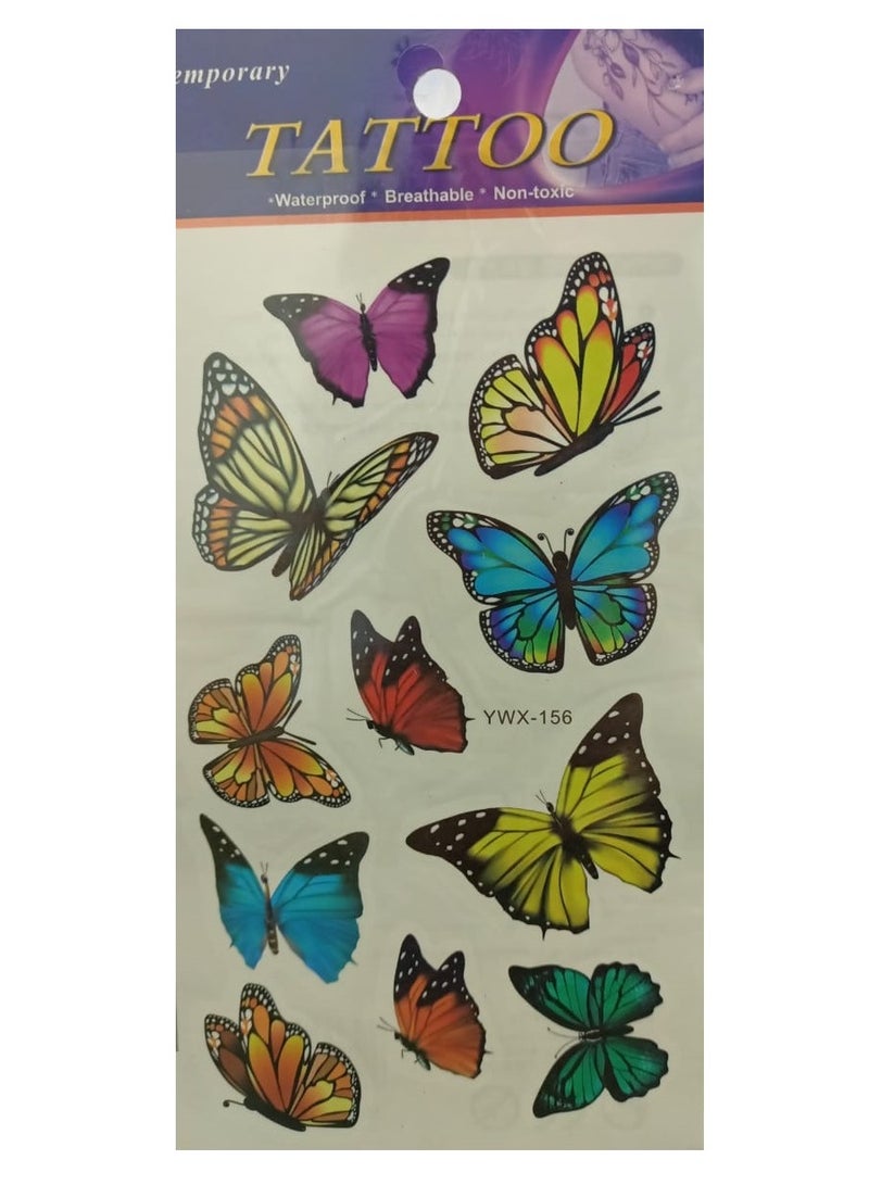 Temporary tattoo in the shape of attractive colorful butterflies