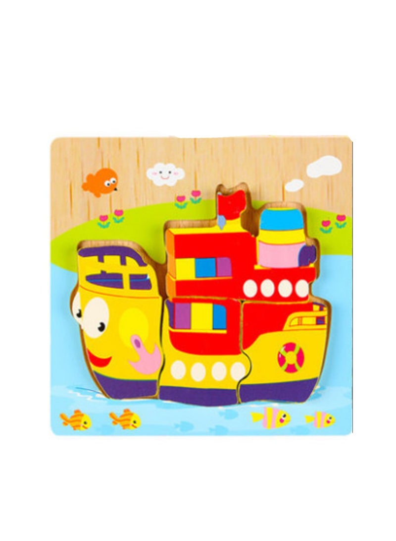 Children's Educational Wooden Cartoon Cruise Ship Jigsaw Puzzles Suitable Gift Bag Pack - Image 1