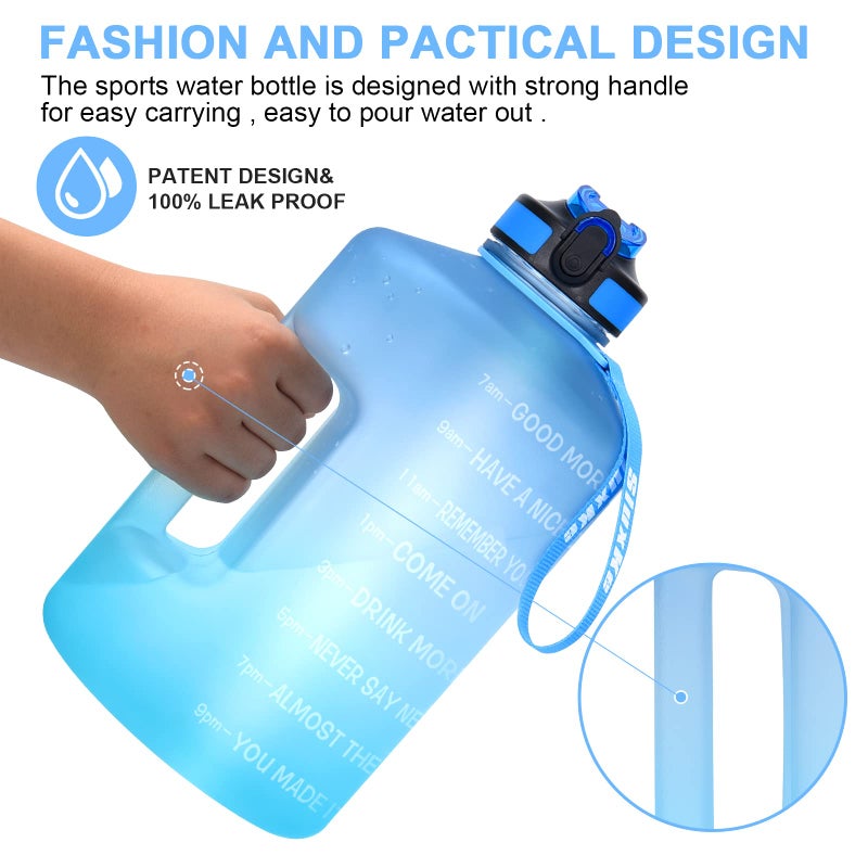 SLUXKE Gallon Water Bottle with Time Marker BPA Free, 128oz Huge Sports Water Bottle with Handle and Straw Leak Proof, One Click Open Big Water Jug Blue Blue - Image 3
