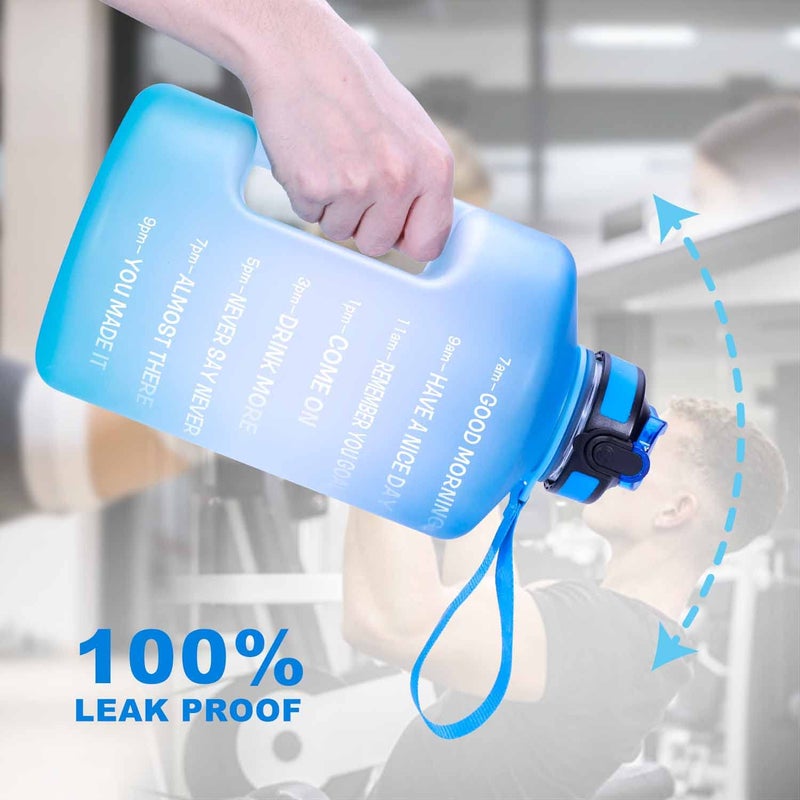 SLUXKE Gallon Water Bottle with Time Marker BPA Free, 128oz Huge Sports Water Bottle with Handle and Straw Leak Proof, One Click Open Big Water Jug Blue Blue - Image 4