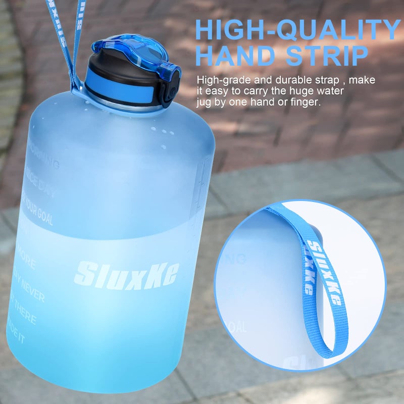 SLUXKE Gallon Water Bottle with Time Marker BPA Free, 128oz Huge Sports Water Bottle with Handle and Straw Leak Proof, One Click Open Big Water Jug Blue Blue - Image 5