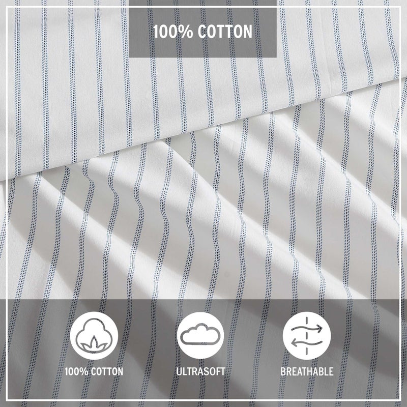 Eddie Bauer Eddie Bauer - Queen Sheets  Cotton Percale Bedding Set  Crisp & Cool Home Decor (Essential Stripe White  Queen)  - Image 5