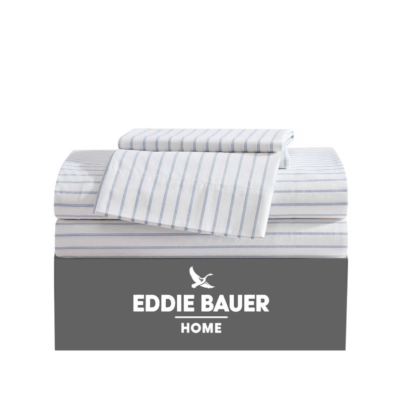 Eddie Bauer Eddie Bauer - Queen Sheets  Cotton Percale Bedding Set  Crisp & Cool Home Decor (Essential Stripe White  Queen)  - Image 1