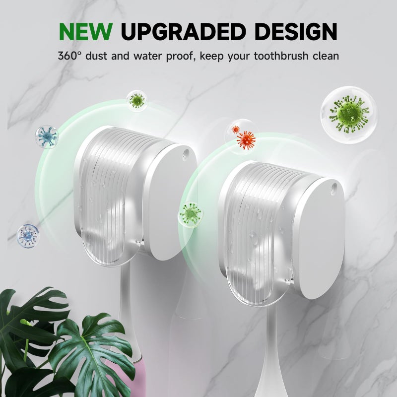 LUWUIDEN 2 Pcs Toothbrush Holders Wall Mounted, Single Slot Design, Shower Self Adhesive Wall Mounted Toothbrush Holder with Cover, Waterproof and Dustproof, Suitable for Bathroom, Family, Travel (Transparent) - Image 2