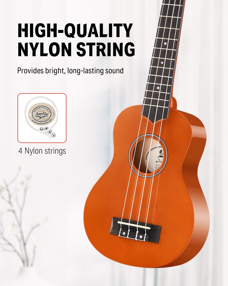 Donner Soprano Ukulele for Beginners 21 Inch Ukelele Starter Bundle Kit with Free Online Lessons Bag Strap String Tuner Picks Cloth Ukalalee Yukalalee (Orange) - Image 5