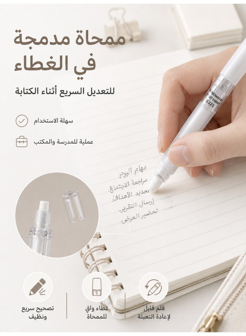 Deli 6 Pcs  Mechanical Pencils, 3pcs 0.5mm White Plastic Automatic Pencil Set and 3 Tubes 60 Pcs HB Lead Refills, School Supplies for Students Writing Drawing Notes and Office Use, White - Image 3