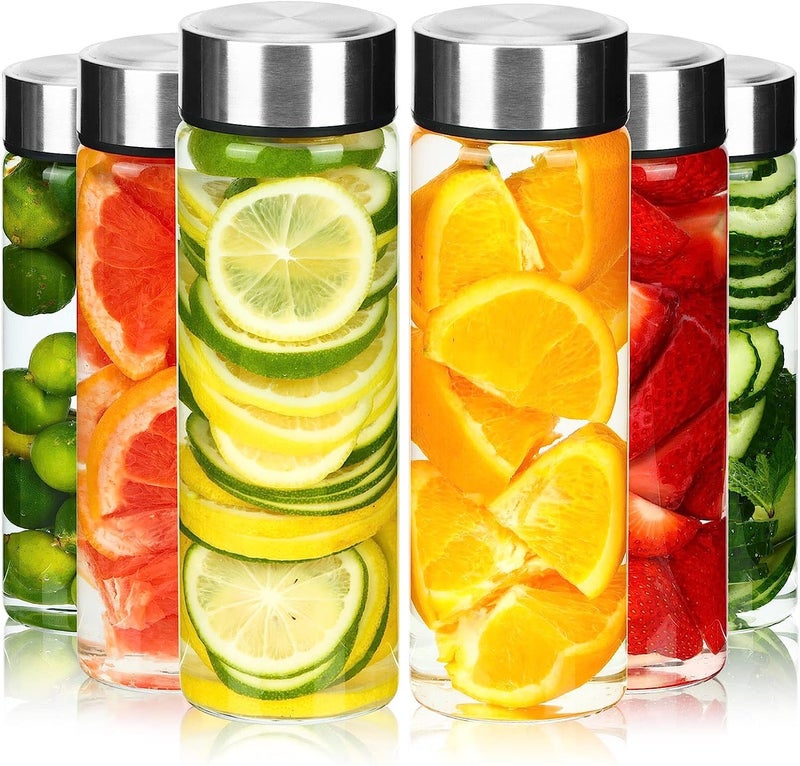 Vency Water Bottle with Leak-Proof Lid - Water, Smoothie, Juicer and Beverage Glasses (Set Of 6, 750ml Big cap Glass Bottles) Clear - Image 1