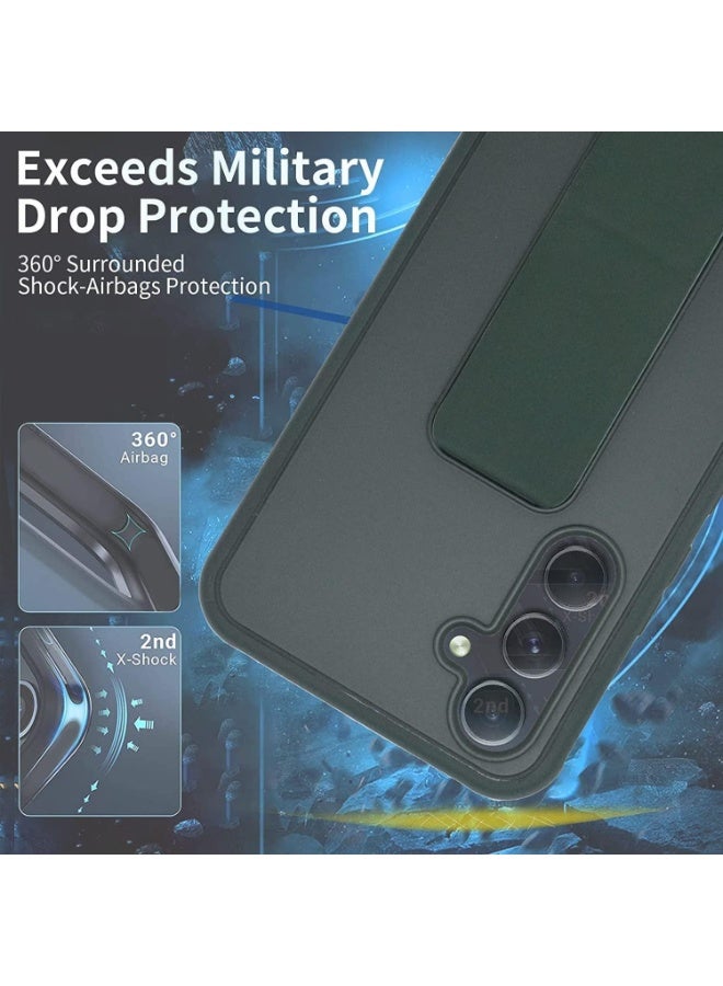 Denx Samsung Galaxy A17 Case with Kickstand and Magnetic Holder, Premium Vertical Strap and Grip with Silicone Holder, multiple viewing positions for Samsung Galaxy A17 (Dark Green) - Image 2
