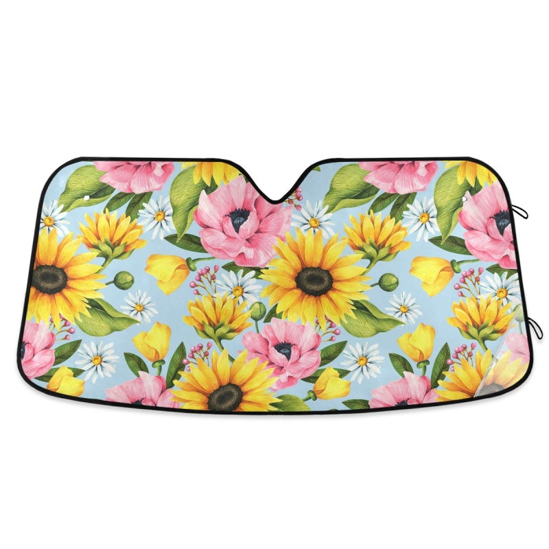 Windshield Sun Shade Sunflower Daisy Foldable Car Window Shade Blocks UV Rays Sun Visor Protector Sunshade