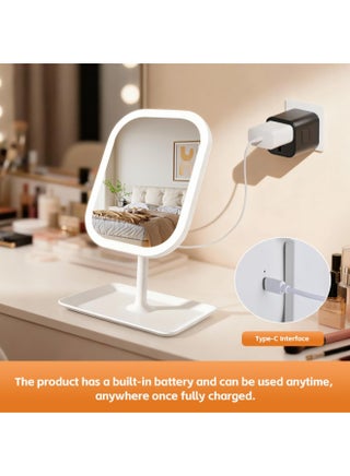 Touch-Sensitive Controls Vanity mirrorr, Makeup Mirror with LED Light, 2400mAh Rechargeable, 270-degree Rotation Adjustment,Beauty Vanity Mirror with Lights， Portable Travel, White, 3 Light Color - view 3