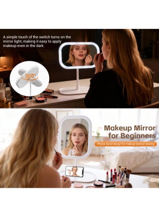 Touch-Sensitive Controls Vanity mirrorr, Makeup Mirror with LED Light, 2400mAh Rechargeable, 270-degree Rotation Adjustment,Beauty Vanity Mirror with Lights， Portable Travel, White, 3 Light Color - view 5