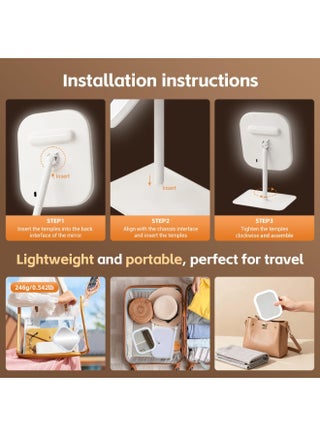 Touch-Sensitive Controls Vanity mirrorr, Makeup Mirror with LED Light, 2400mAh Rechargeable, 270-degree Rotation Adjustment,Beauty Vanity Mirror with Lights， Portable Travel, White, 3 Light Color - view 4