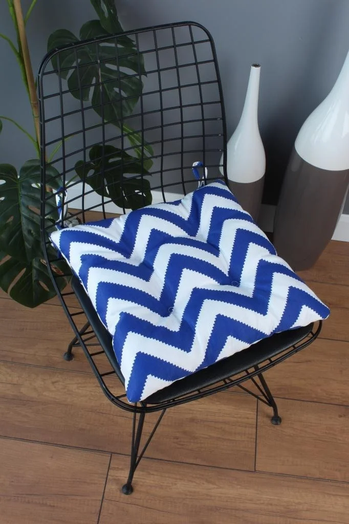 Altın Pamuk Golden Cotton Goldencotton Beta Pofidic Blue Zigzag Chair Cushion With Lace 40X40CM