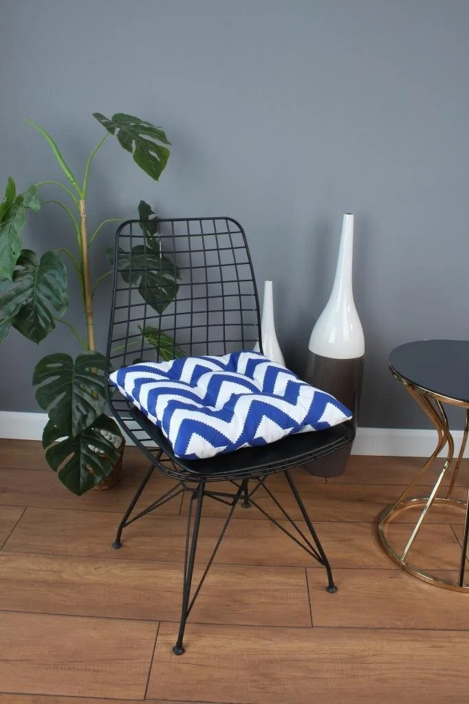 Altın Pamuk Golden Cotton Goldencotton Beta Pofidic Blue Zigzag Chair Cushion With Lace 40X40CM