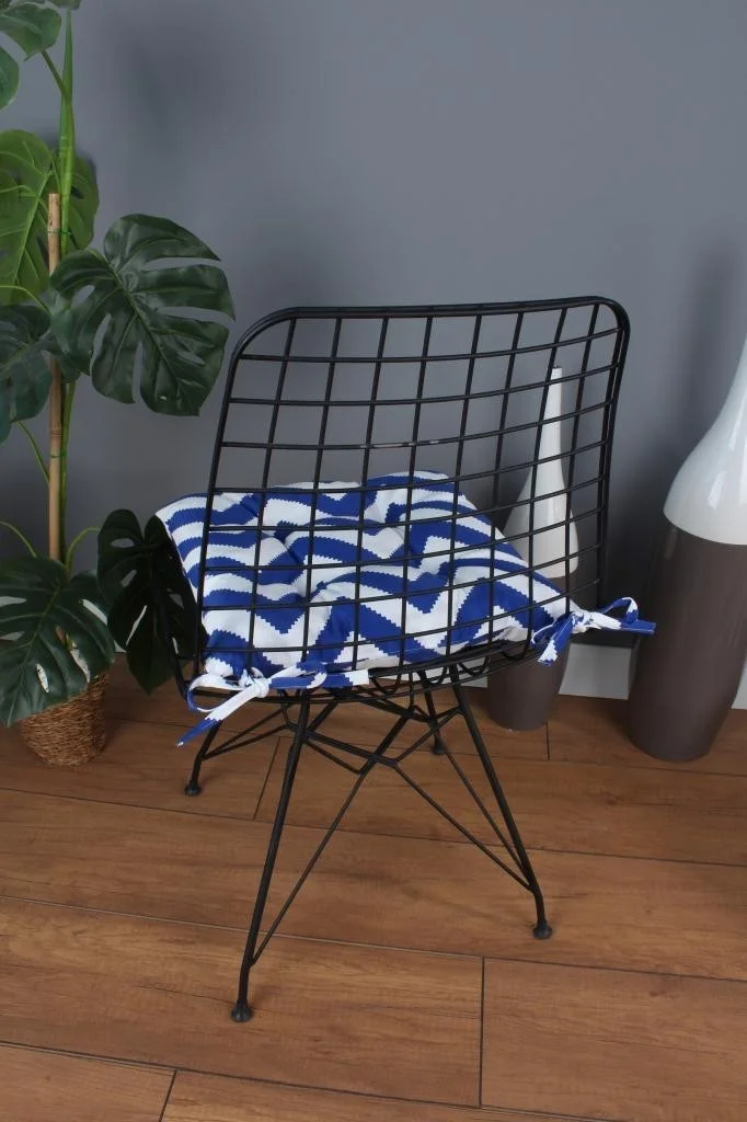 Altın Pamuk Golden Cotton Goldencotton Beta Pofidic Blue Zigzag Chair Cushion With Lace 40X40CM