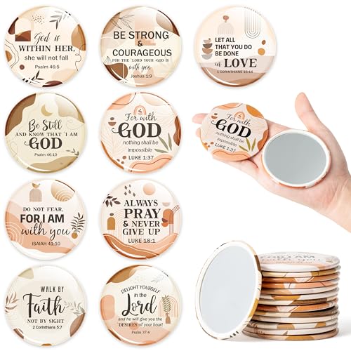 Y1tvei Bible Verse Compact Mirrors 36Pcs Boho Christian Gifts Bulk Bible Verse Mini Compact Mirrors Inspirational Small Portable Round Pocket Makeup Mirror for Purse Church Party Favors for Women - Image 1