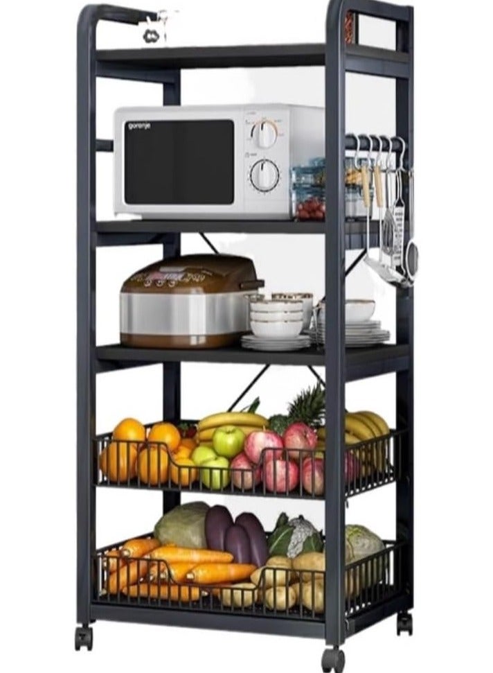 رفوف تخزين المطبخ من 5 طبقات، رفوف معدنية لرفوف مخزن التخزين مع العجلات الدوارة، رف تخزين متحرك متعدد الوظائف، رف دائم للمطبخ/غرفة النوم/خزانة الغسيل - Image 1
