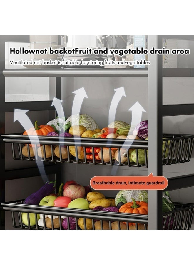 رفوف تخزين المطبخ من 5 طبقات، رفوف معدنية لرفوف مخزن التخزين مع العجلات الدوارة، رف تخزين متحرك متعدد الوظائف، رف دائم للمطبخ/غرفة النوم/خزانة الغسيل - Image 2