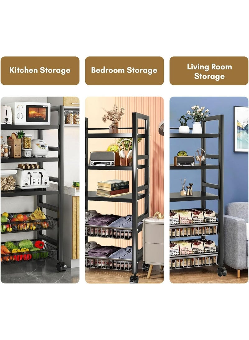 رفوف تخزين المطبخ من 5 طبقات، رفوف معدنية لرفوف مخزن التخزين مع العجلات الدوارة، رف تخزين متحرك متعدد الوظائف، رف دائم للمطبخ/غرفة النوم/خزانة الغسيل - Image 5
