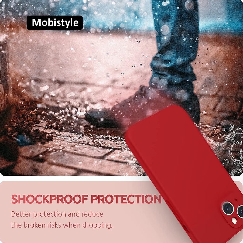 Mobistyle غطاء مصمم لجهاز آيفون 14 من السيليكون السائل الناعم، نحيف، واقي من الصدمات مع بطانة ميكروفايبر مضادة للخدش (أحمر) - Image 3