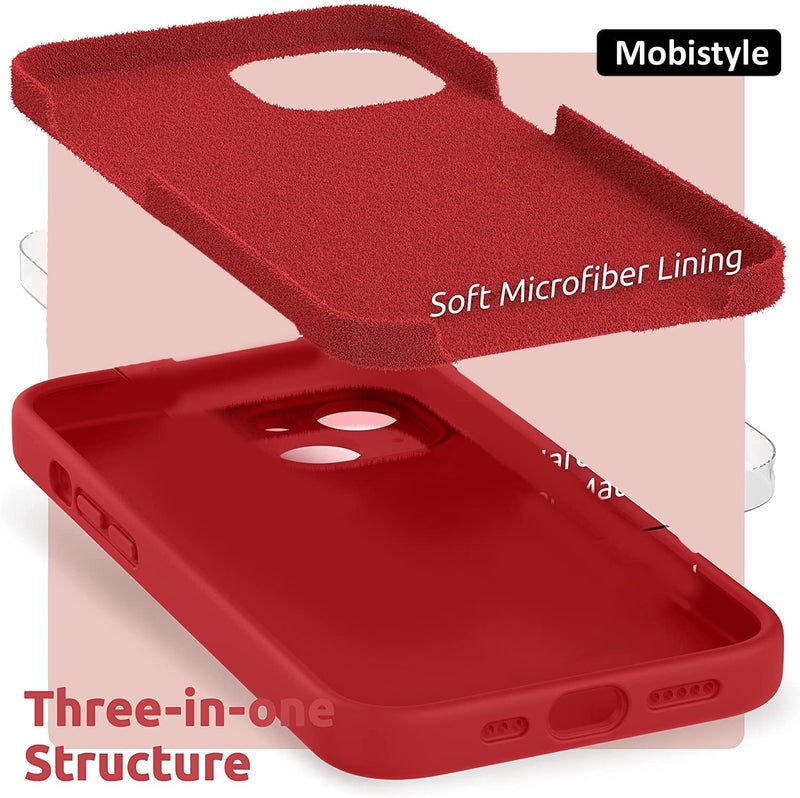 Mobistyle غطاء مصمم لجهاز آيفون 14 من السيليكون السائل الناعم، نحيف، واقي من الصدمات مع بطانة ميكروفايبر مضادة للخدش (أحمر) - Image 5