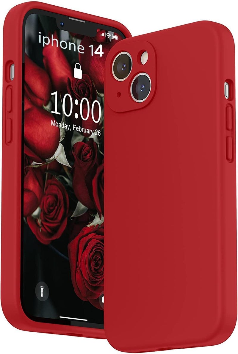 Mobistyle غطاء مصمم لجهاز آيفون 14 من السيليكون السائل الناعم، نحيف، واقي من الصدمات مع بطانة ميكروفايبر مضادة للخدش (أحمر) - Image 1