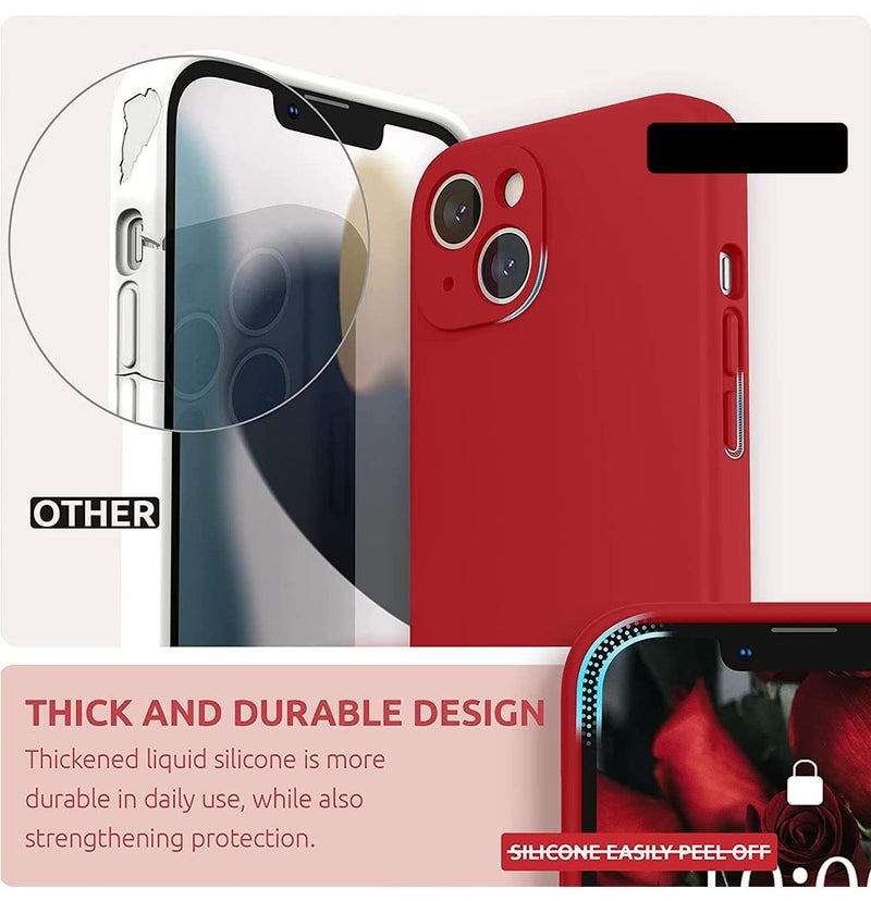 Mobistyle غطاء مصمم لجهاز آيفون 14 من السيليكون السائل الناعم، نحيف، واقي من الصدمات مع بطانة ميكروفايبر مضادة للخدش (أحمر) - Image 2
