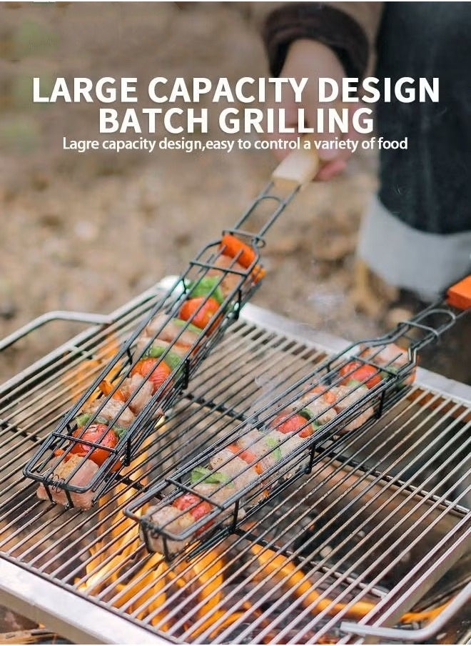 MIXDE 2 Packs 19.3” BBQ Net BBQ Cage Kebab Grilling Basket, Extra Long Stainless Steel Kabob Grilling Baskets with Handle, Metal BBQ Skewers Kabob Basket for Outdoor Grill Kabobs Meat, Loose Veggies  - Image 5