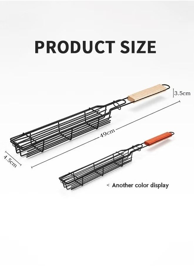 2 Packs 19.3” BBQ Net BBQ Cage Kebab Grilling Basket, Extra Long Stainless Steel Kabob Grilling Baskets with Handle, Metal BBQ Skewers Kabob Basket for Outdoor Grill Kabobs Meat, Loose Veggies