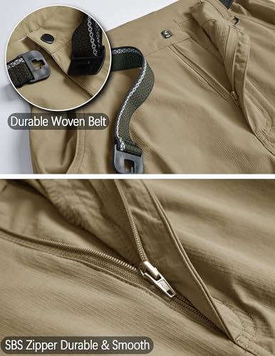 AREOUTS Men's Cargo Work Hiking Pants Lightweight Water Resistant Quick Dry Fishing Travel Camping Outdoor Breathable Multi Pockets Khaki L - Image 3