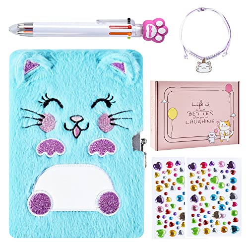 PJDRLLC Diary for Girls with Lock and Keys Kids Journal Travel Notebook for 610 Cute Secret Dream Diary with Multicolored Pen Stickers Practical Gift for Birthday Christmas B Smile Cat - Image 1