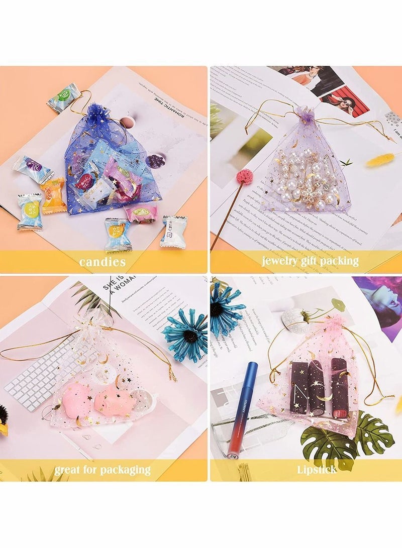 Y&D 100 Pieces Moon Star Organza Jewelry Candy Bags, Sheer Favor Bags Gift Pouch with Drawstring for Wedding Birthday Party Valentine's Day (2.7 x 3.5 Inch, Random Color) - Image 4