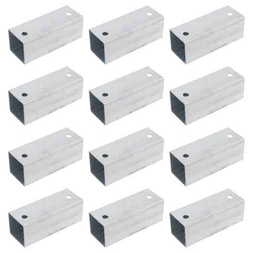 Risbay 1 Inch Slip Square Tube Coupler Straight Line Square Tube Connector for Chain Link Fence Rail Stainless Steel 2 Way 180 Degree Straight Line Joint Slip Coupler Pipe Clamps 12PCSSilver - Image 1