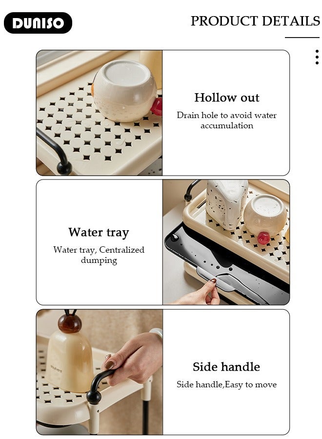 DUNISO 2 Tier Cup Drying Rack with Drain Tray, Countertop Mug Holder, Bathroom Cup Storage Shelf, Multi-Functional Kitchen Storage Organizer Shelf for Glasses, Tumbler, Teacups  - Image 2