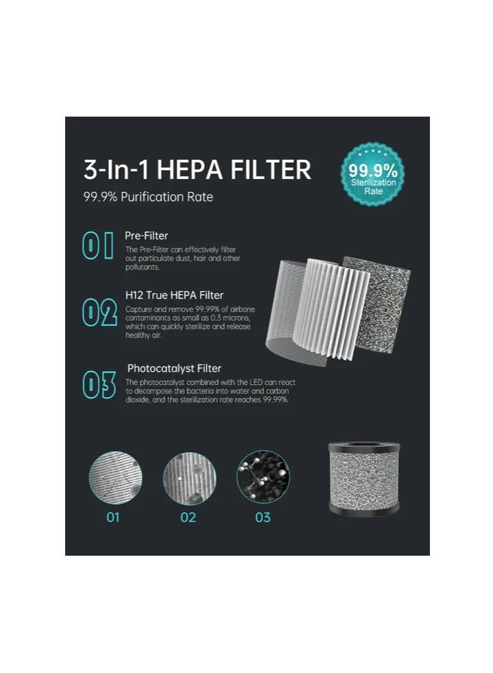 برايموز منقي هواء السيارة صغير محمول بفلتر هيبا لتنقية الهواء للسيارة/المكتب/المنزل - Image 3