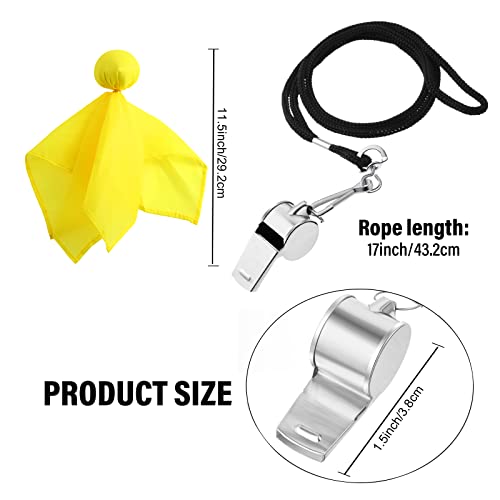 Geyoga 4 Pcs Men's Official Referee Costume Set Black and White Stripe Zipper Collar Referee Shirt Hat Stainless Whistle with Lanyard Yellow Penalty Flag for Halloween(Large) - Image 3