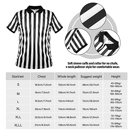 Geyoga 4 Pcs Men's Official Referee Costume Set Black and White Stripe Zipper Collar Referee Shirt Hat Stainless Whistle with Lanyard Yellow Penalty Flag for Halloween(Large) - Image 2